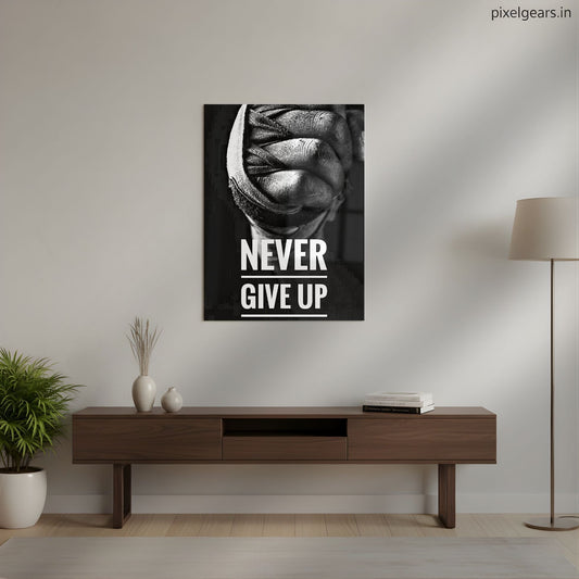 Never Give Up Boxing Fist Metal Poster | Aesthetic Pop Art Wall Decor & Painting