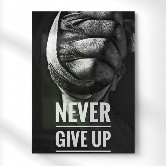 Never Give Up Boxing Fist Metal Poster | Aesthetic Pop Art Wall Decor & Painting