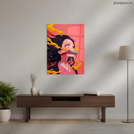 Nezuko’s Fire Within Metal Poster | Aesthetic Pop Art Wall Decor & Painting