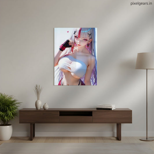 Pink-Eyed Anime Girl Metal Poster | Aesthetic Pop Art Wall Decor & Painting