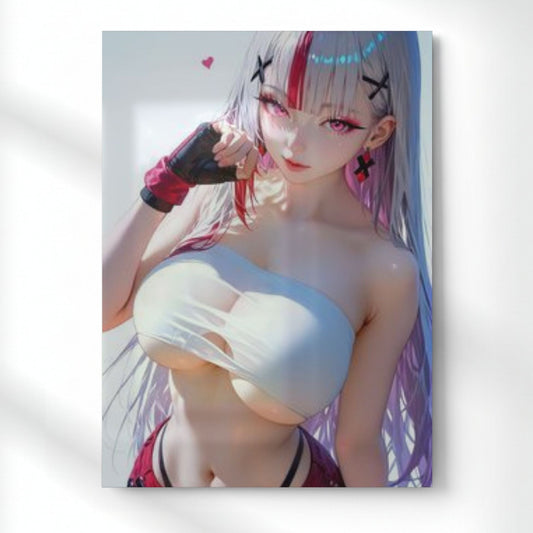 Pink-Eyed Anime Girl Metal Poster | Aesthetic Pop Art Wall Decor & Painting