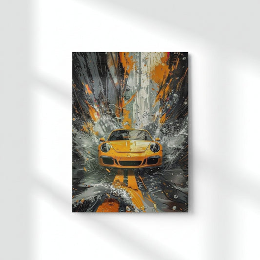 Porsche 911 Explosion Art Metal Poster | Aesthetic Pop Art Wall Decor & Painting
