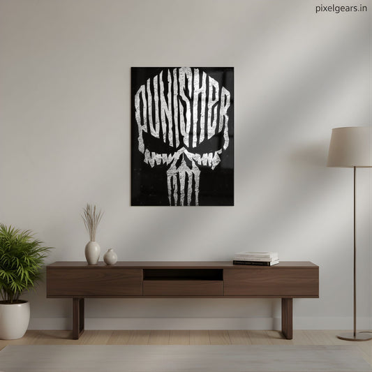 Punisher Inspired Skull Emblem Metal Poster | Aesthetic Pop Art Wall Decor & Painting