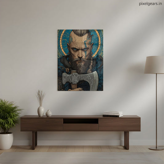 Ragnar Lothbrok Axe  Line Art Metal Poster | Aesthetic Pop Art Wall Decor & Painting