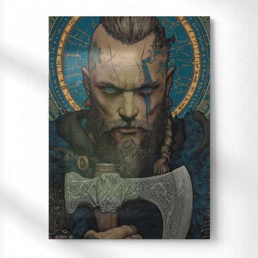 Ragnar Lothbrok Axe  Line Art Metal Poster | Aesthetic Pop Art Wall Decor & Painting