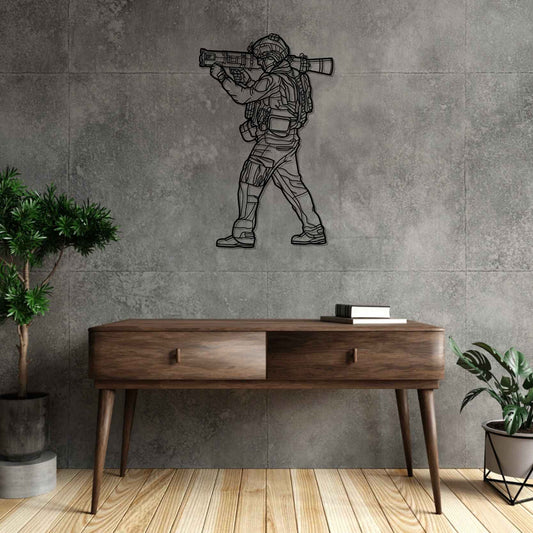 Ranger with a Rocket Launcher Silhouette  Metal Gun Silhouette Wall Art