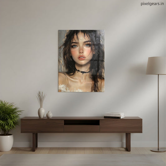 Realistic Moody Aesthetic Girl Metal Poster | Aesthetic Pop Art Wall Decor & Painting