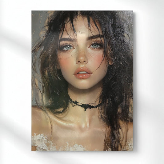 Realistic Moody Aesthetic Girl Metal Poster | Aesthetic Pop Art Wall Decor & Painting