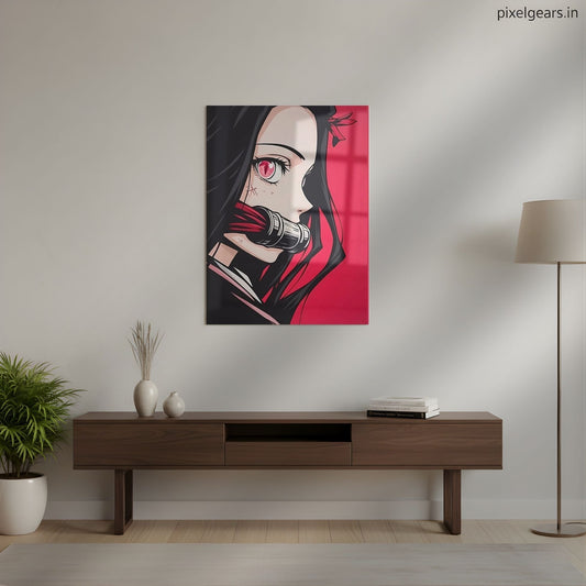 Red Aesthetic Nezuko Kamado Metal Poster | Aesthetic Pop Art Wall Decor & Painting