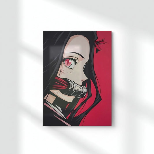Red Aesthetic Nezuko Kamado Metal Poster | Aesthetic Pop Art Wall Decor & Painting