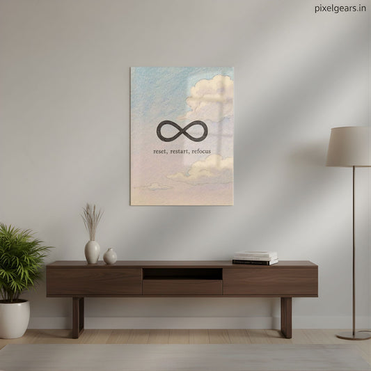 Reset Restart Refocus – The Infinity Mindset Quote Metal Poster | Aesthetic Pop Art Wall Decor & Painting