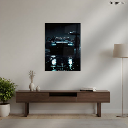Rolls-Royce: Wet Pavement Elegance Metal Poster | Aesthetic Pop Art Wall Decor & Painting