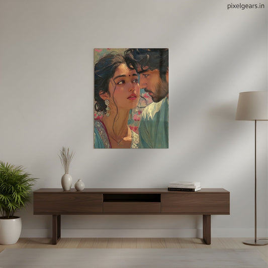 Romantic Indian Couple Art Metal Poster | Aesthetic Pop Art Wall Decor & Painting