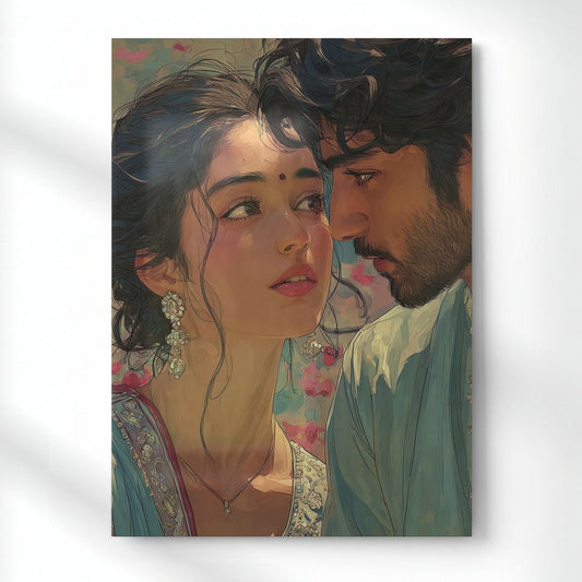 Romantic Indian Couple Art Metal Poster | Aesthetic Pop Art Wall Decor & Painting