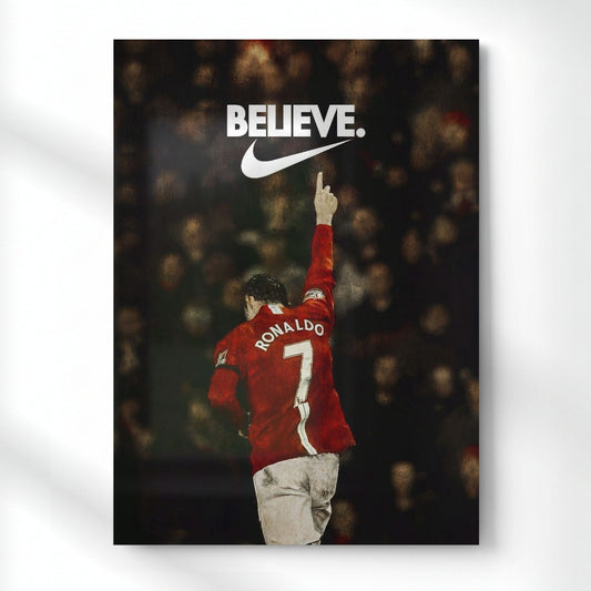 Ronaldo Believe Motivational Metal Poster | Aesthetic Pop Art Wall Decor & Painting