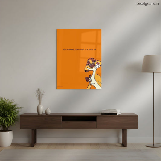 Shit Happens – Timon’s Flush It Philosophy Quote Metal Poster | Aesthetic Pop Art Wall Decor & Painting