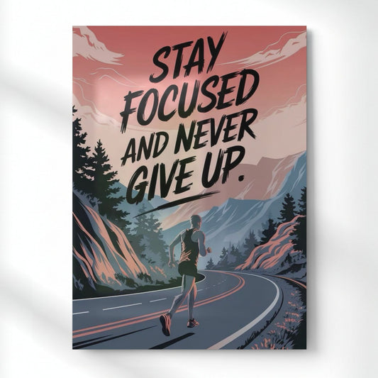Stay Focused And Never Give Up Metal Poster | Aesthetic Pop Art Wall Decor & Painting