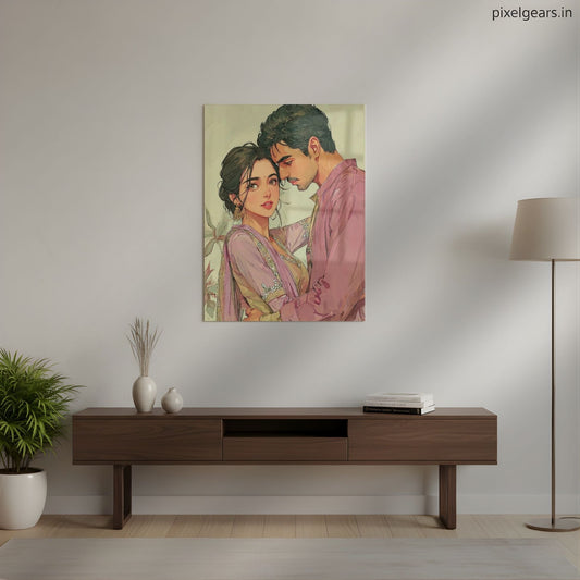 Traditional Indian Couple Portrait Metal Poster | Aesthetic Pop Art Wall Decor & Painting