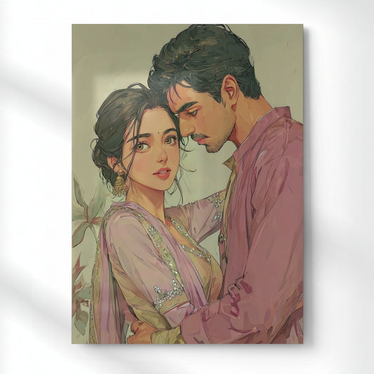 Traditional Indian Couple Portrait Metal Poster | Aesthetic Pop Art Wall Decor & Painting