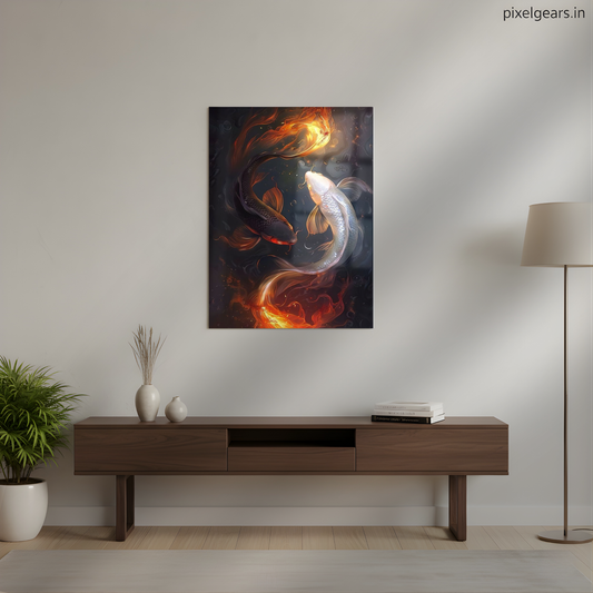 Yin Yang Koi Fish Artwork Metal Poster | Aesthetic Pop Art Wall Decor & Painting