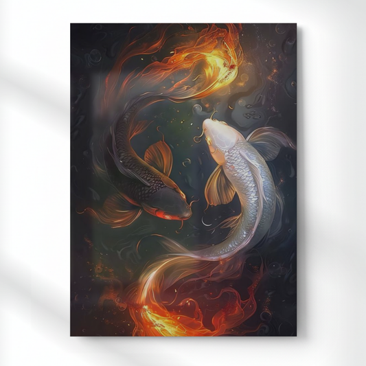 Yin Yang Koi Fish Artwork Metal Poster | Aesthetic Pop Art Wall Decor & Painting