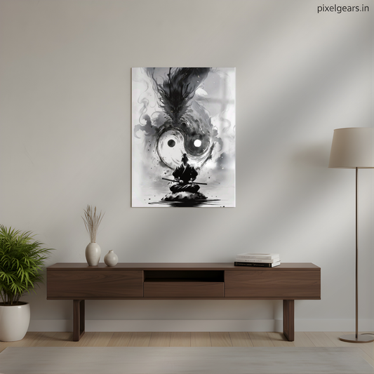 Yin Yang Samurai Illustration Metal Poster | Aesthetic Pop Art Wall Decor & Painting