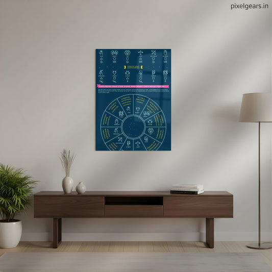 Zodiac Wheel Explained Metal Poster | Aesthetic Pop Art Wall Decor & Painting
