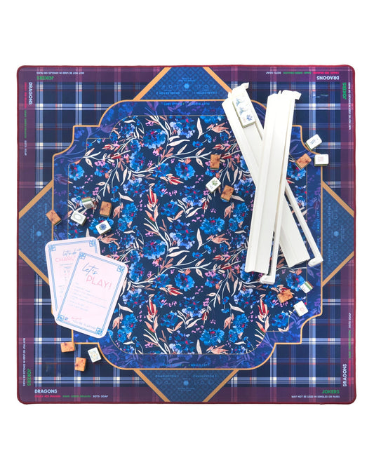 Midnight Bluebell Mahjong Mat – 33×33 Inch Mahjong Game Mat