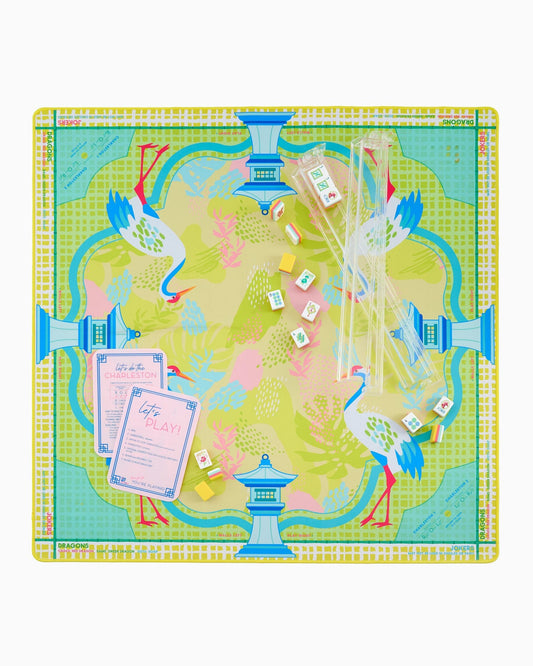 Cranes & Citron Mahjong Mat – 33×33 Inch Mahjong Game Mat