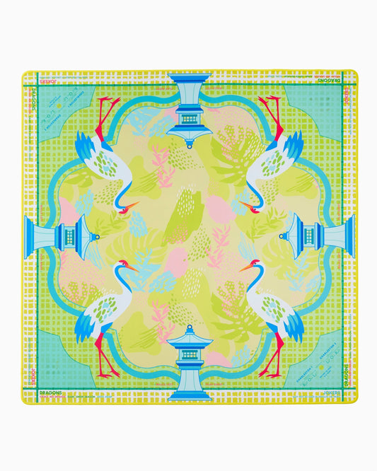 Cranes & Citron Mahjong Mat – 33×33 Inch Mahjong Game Mat