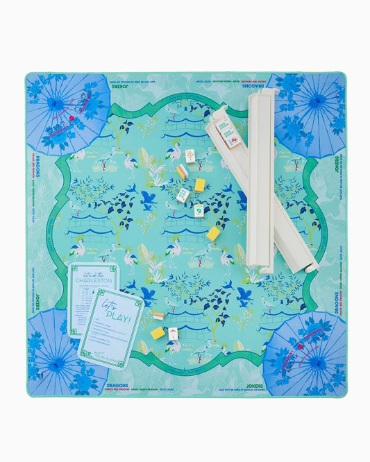 Azure Crane Mahjong Mat – 33×33 Inch Mahjong Game Mat